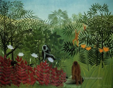 アンリ・ルソー Painting - 猿と蛇のいる熱帯林 1910年 アンリ・ルソー ポスト印象派 素朴原始主義